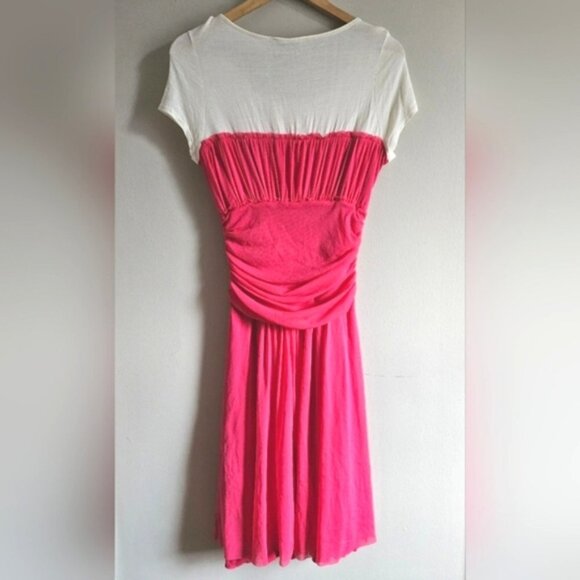 KOOKAI ruched hot pink mesh t-shirt dress - Picture 4 of 8